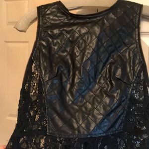 Cropped leather and lace top